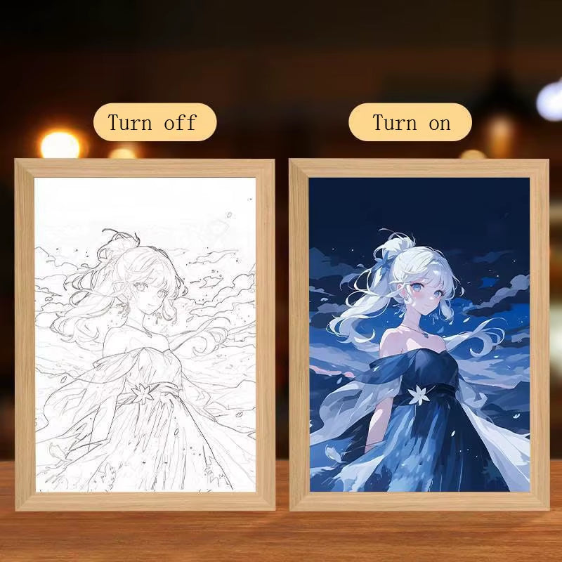 Anime Figure Led Night Light Anime Figurine Photo Frame Painting Decor Light Bedroom Decoraction for Christmas and Birthday Gift