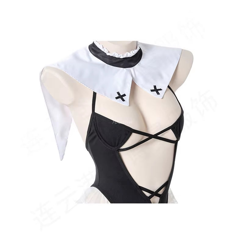 Sexy Lingerie for Woman Maid Uniform Nun Cosplay Costumes Hot Bikini Top Hollow Bodysuit Ultra Short Clothing Maids Outfit