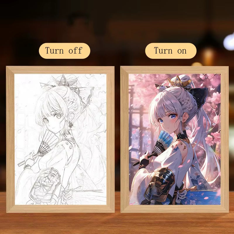 Anime Figure Led Night Light Anime Figurine Photo Frame Painting Decor Light Bedroom Decoraction for Christmas and Birthday Gift