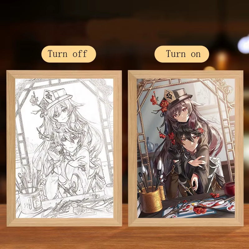 Anime Figure Led Night Light Anime Figurine Photo Frame Painting Decor Light Bedroom Decoraction for Christmas and Birthday Gift