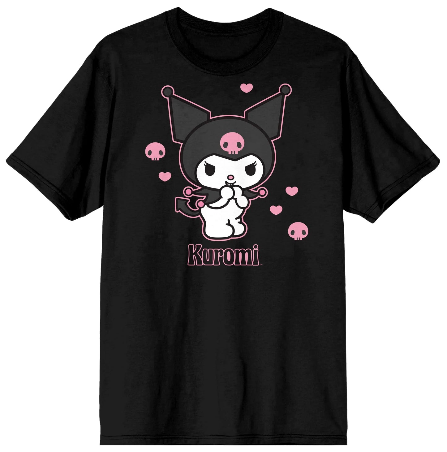 Sanrio Kuromi Anime Hearts Women'S Black Tee Shirt-Large