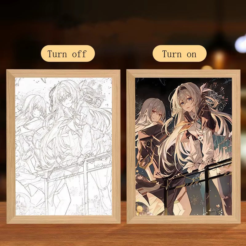 Anime Figure Led Night Light Anime Figurine Photo Frame Painting Decor Light Bedroom Decoraction for Christmas and Birthday Gift