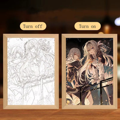 Anime Figure Led Night Light Anime Figurine Photo Frame Painting Decor Light Bedroom Decoraction for Christmas and Birthday Gift