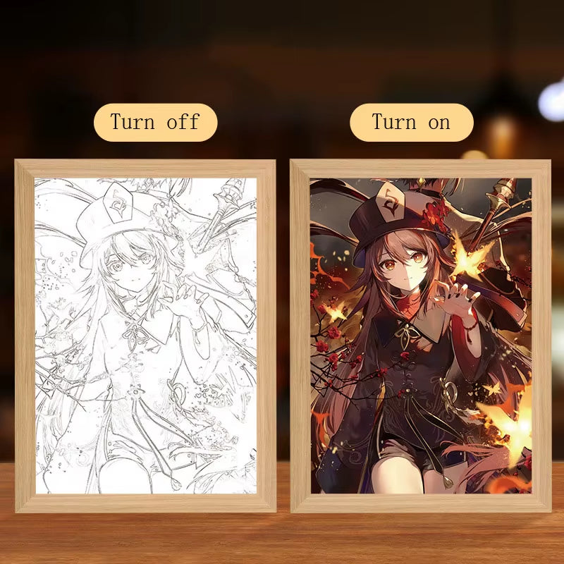 Anime Figure Led Night Light Anime Figurine Photo Frame Painting Decor Light Bedroom Decoraction for Christmas and Birthday Gift