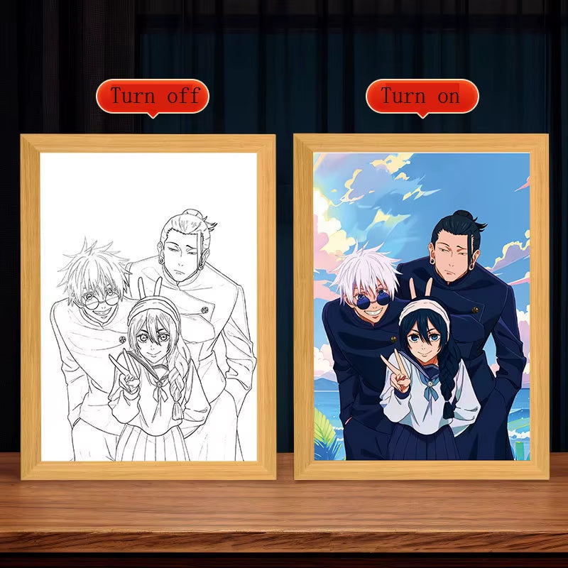 Anime Figure Led Night Light Anime Figurine Photo Frame Painting Decor Light Bedroom Decoraction for Christmas and Birthday Gift