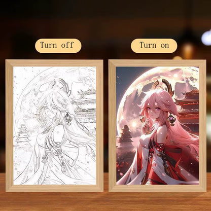 Anime Figure Led Night Light Anime Figurine Photo Frame Painting Decor Light Bedroom Decoraction for Christmas and Birthday Gift