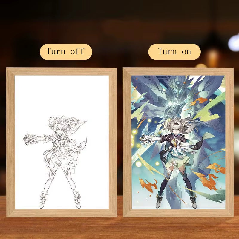 Anime Figure Led Night Light Anime Figurine Photo Frame Painting Decor Light Bedroom Decoraction for Christmas and Birthday Gift