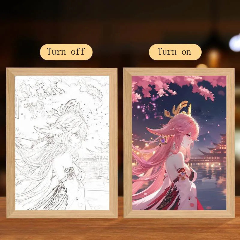 Anime Figure Led Night Light Anime Figurine Photo Frame Painting Decor Light Bedroom Decoraction for Christmas and Birthday Gift