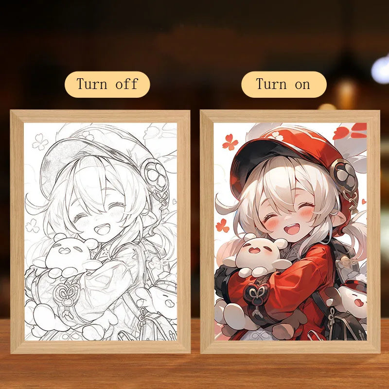 Anime Figure Led Night Light Anime Figurine Photo Frame Painting Decor Light Bedroom Decoraction for Christmas and Birthday Gift