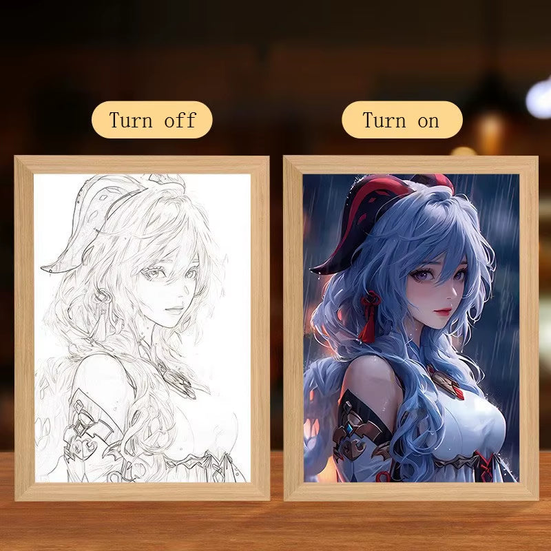 Anime Figure Led Night Light Anime Figurine Photo Frame Painting Decor Light Bedroom Decoraction for Christmas and Birthday Gift