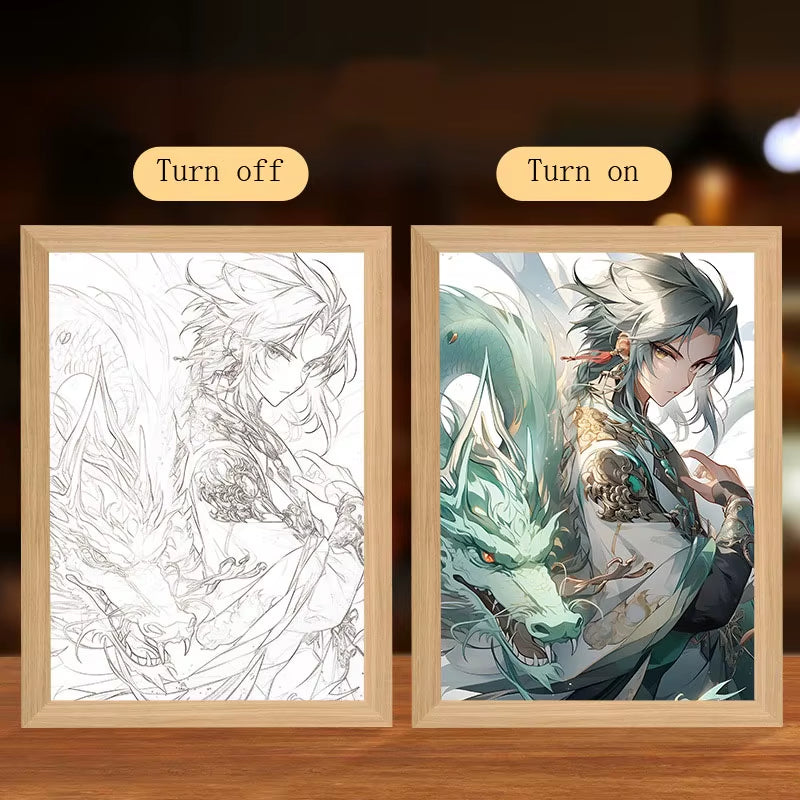 Anime Figure Led Night Light Anime Figurine Photo Frame Painting Decor Light Bedroom Decoraction for Christmas and Birthday Gift