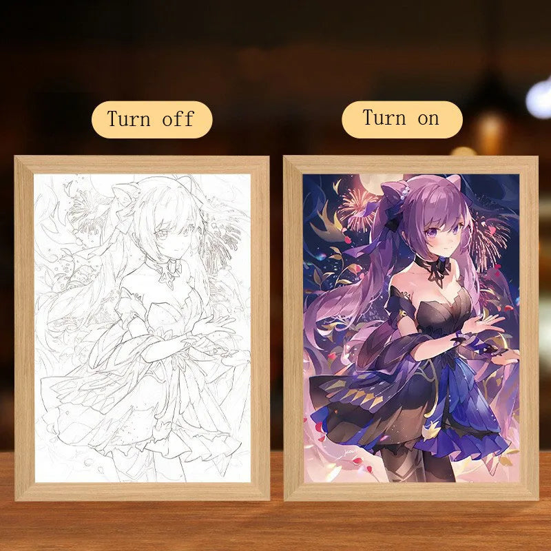 Anime Figure Led Night Light Anime Figurine Photo Frame Painting Decor Light Bedroom Decoraction for Christmas and Birthday Gift