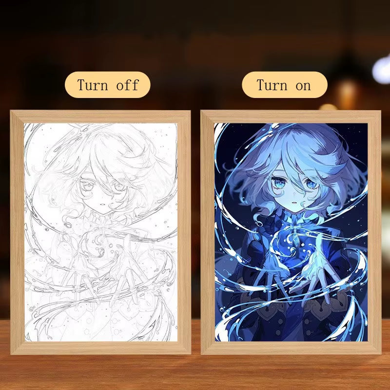 Anime Figure Led Night Light Anime Figurine Photo Frame Painting Decor Light Bedroom Decoraction for Christmas and Birthday Gift