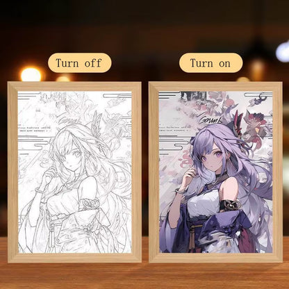 Anime Figure Led Night Light Anime Figurine Photo Frame Painting Decor Light Bedroom Decoraction for Christmas and Birthday Gift