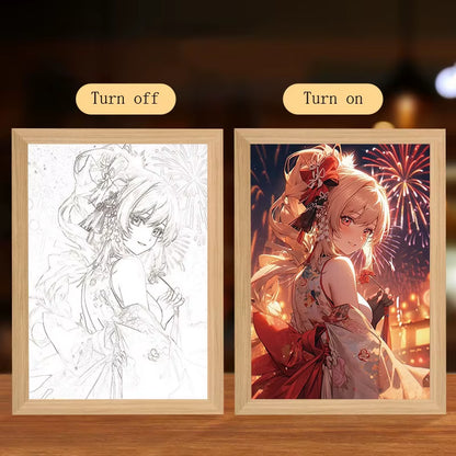 Anime Figure Led Night Light Anime Figurine Photo Frame Painting Decor Light Bedroom Decoraction for Christmas and Birthday Gift