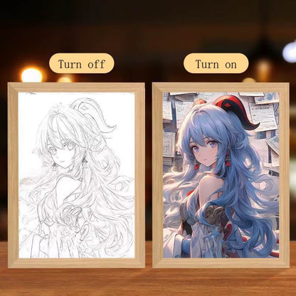 Anime Figure Led Night Light Anime Figurine Photo Frame Painting Decor Light Bedroom Decoraction for Christmas and Birthday Gift