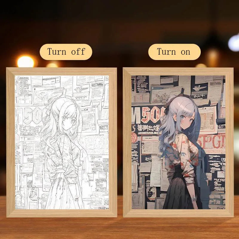 Anime Figure Led Night Light Anime Figurine Photo Frame Painting Decor Light Bedroom Decoraction for Christmas and Birthday Gift