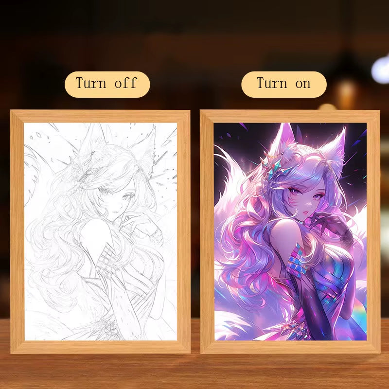 Anime Figure Led Night Light Anime Figurine Photo Frame Painting Decor Light Bedroom Decoraction for Christmas and Birthday Gift