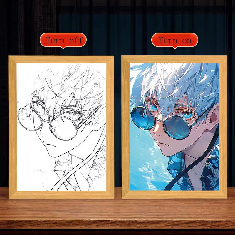 Anime Figure Led Night Light Anime Figurine Photo Frame Painting Decor Light Bedroom Decoraction for Christmas and Birthday Gift