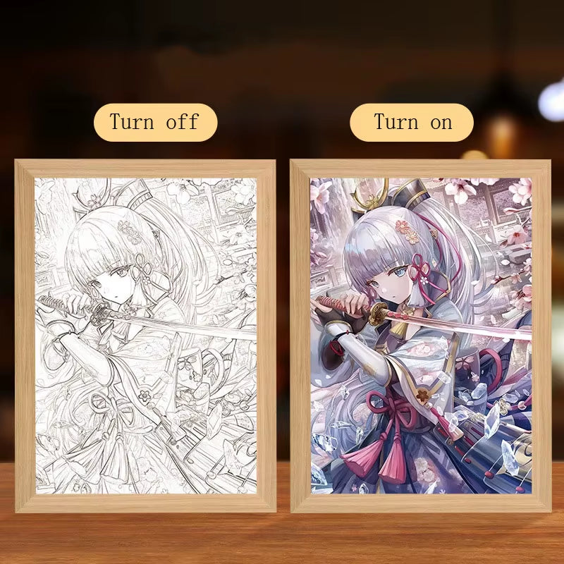 Anime Figure Led Night Light Anime Figurine Photo Frame Painting Decor Light Bedroom Decoraction for Christmas and Birthday Gift